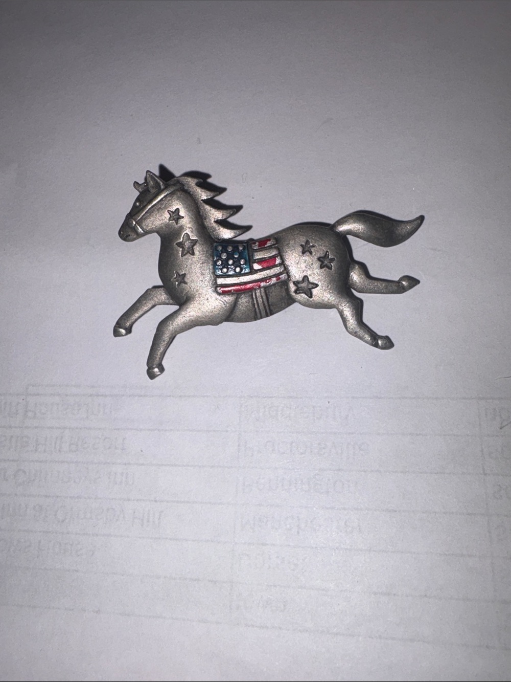 Patriotic Silver-Tone Horse Brooch with American Flag Accent